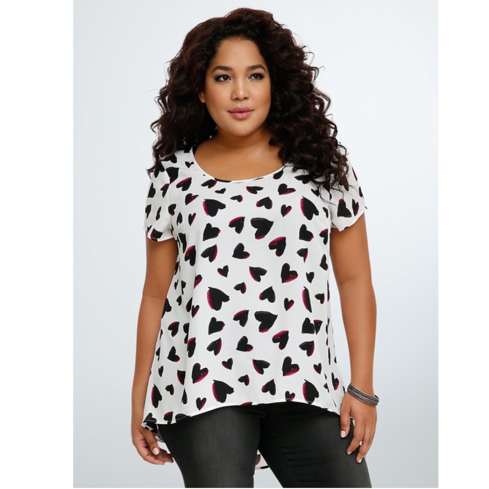 TORRID Heart Print Georgette Hi-Lo Blouse Size 3X